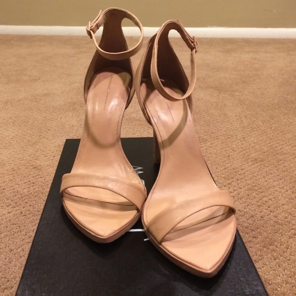 Zara nude pointed leather strappy heels